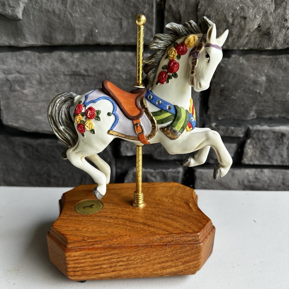 Vintage 90s Lefton American Carousel Collection Horse Pony Music Box Whimsical